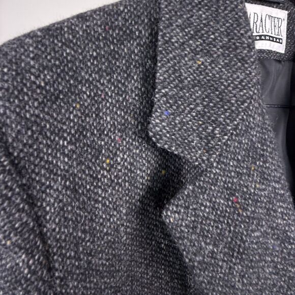 Vintage 80s 90s Wool Tweed Oversized Blazer Gray Donegal Style - Picture 13 of 14